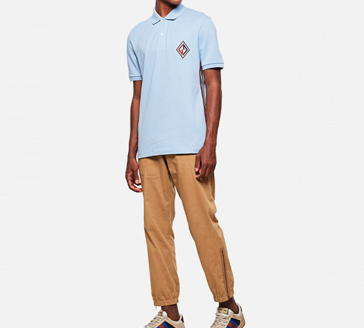 Gucci Embroidered Logo Patch Short Sleeve polo Light Blue 564651-XJAYM-4597