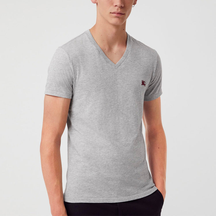 Men's Burberry V neck Knit Pullover Short Sleeve Gray 80038341