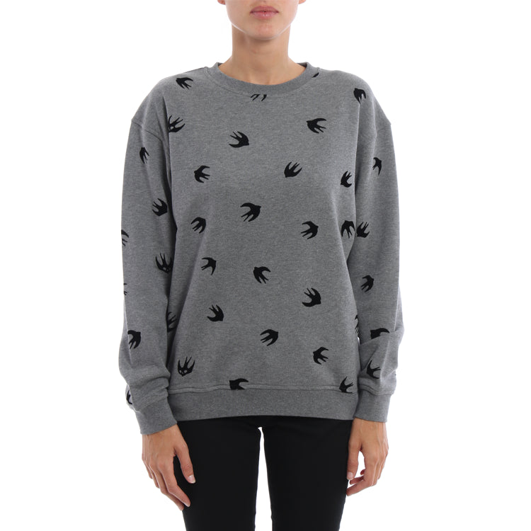 (WMNS) Alexander McQueen Swallow Printing Round Neck Pullover Sweatshirt 'Grey' 337341-RIT69-1244