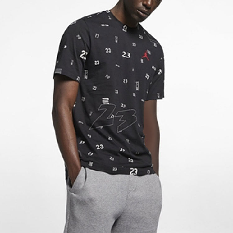 Air Jordan Round Neck Full Print Basketball Athleisure Casual Sports Short Sleeve Black AT0551-010