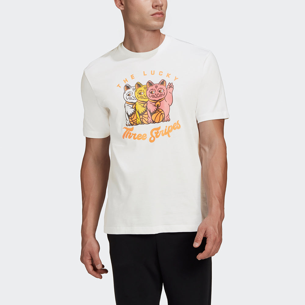 adidas 3 Cats Graphic Loose Sports Round Neck Cartoon Printing Short Sleeve White GE4695