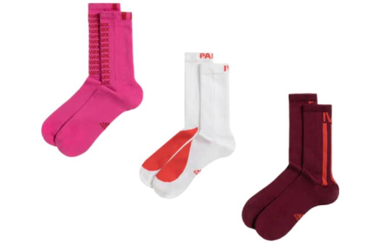 adidas Contrasting Colors Logo Jacquard Socks Couple Style 3 Pairs Pink / White / Red Brown HI3856