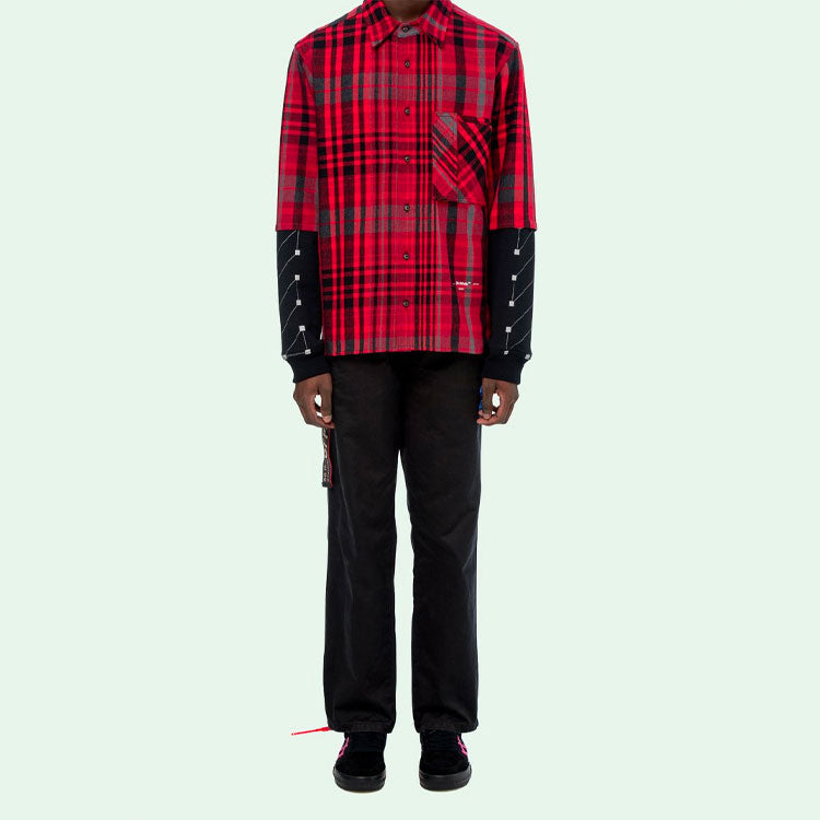 Off-White Jersey Sleeve Checked Shirt 'Red Black' OMGA083E19E230102010