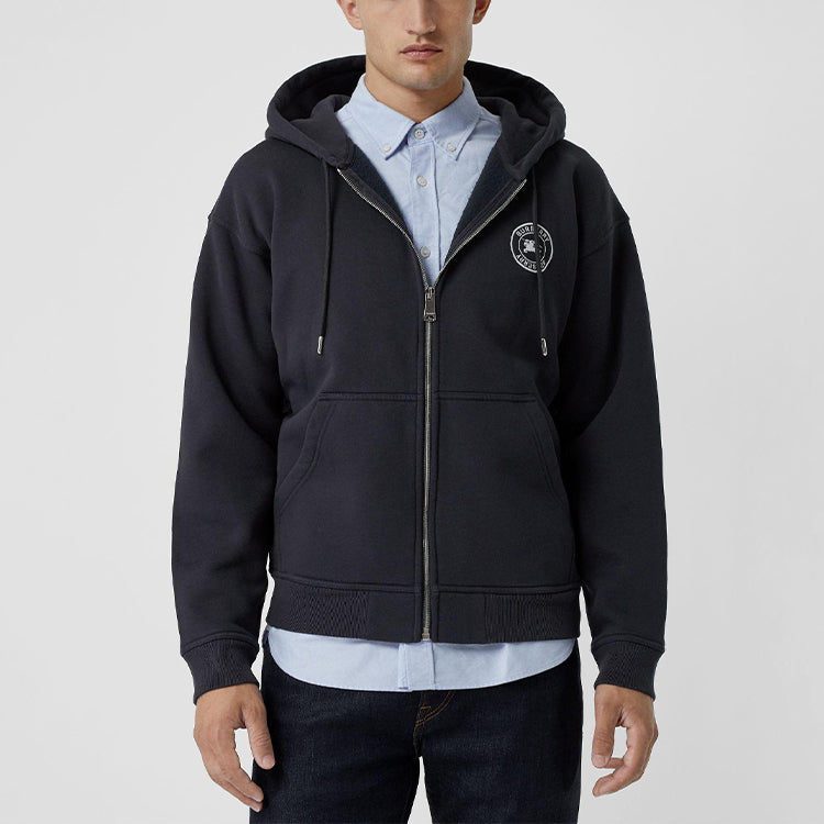 Men's Burberry Embroidered Logo Hooded Jacket Navy Blue 80040571