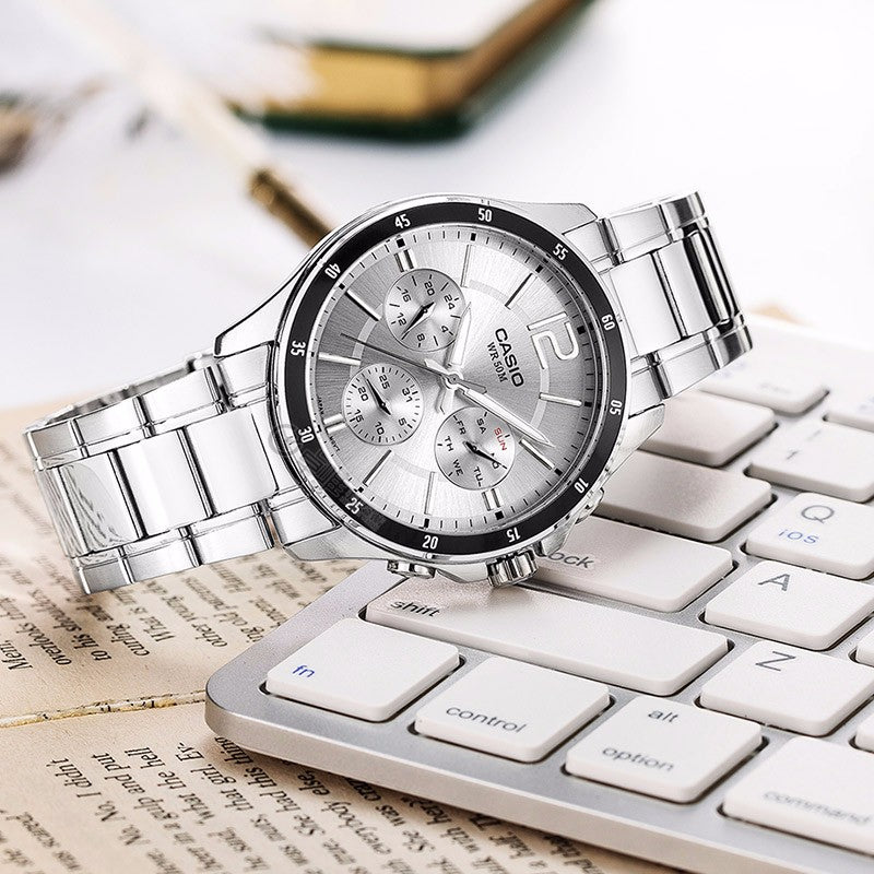 CASIO Couple Waterproof Stainless Steel Strap White Analog MTP-1374D-7A&LTP-2064A-7A2