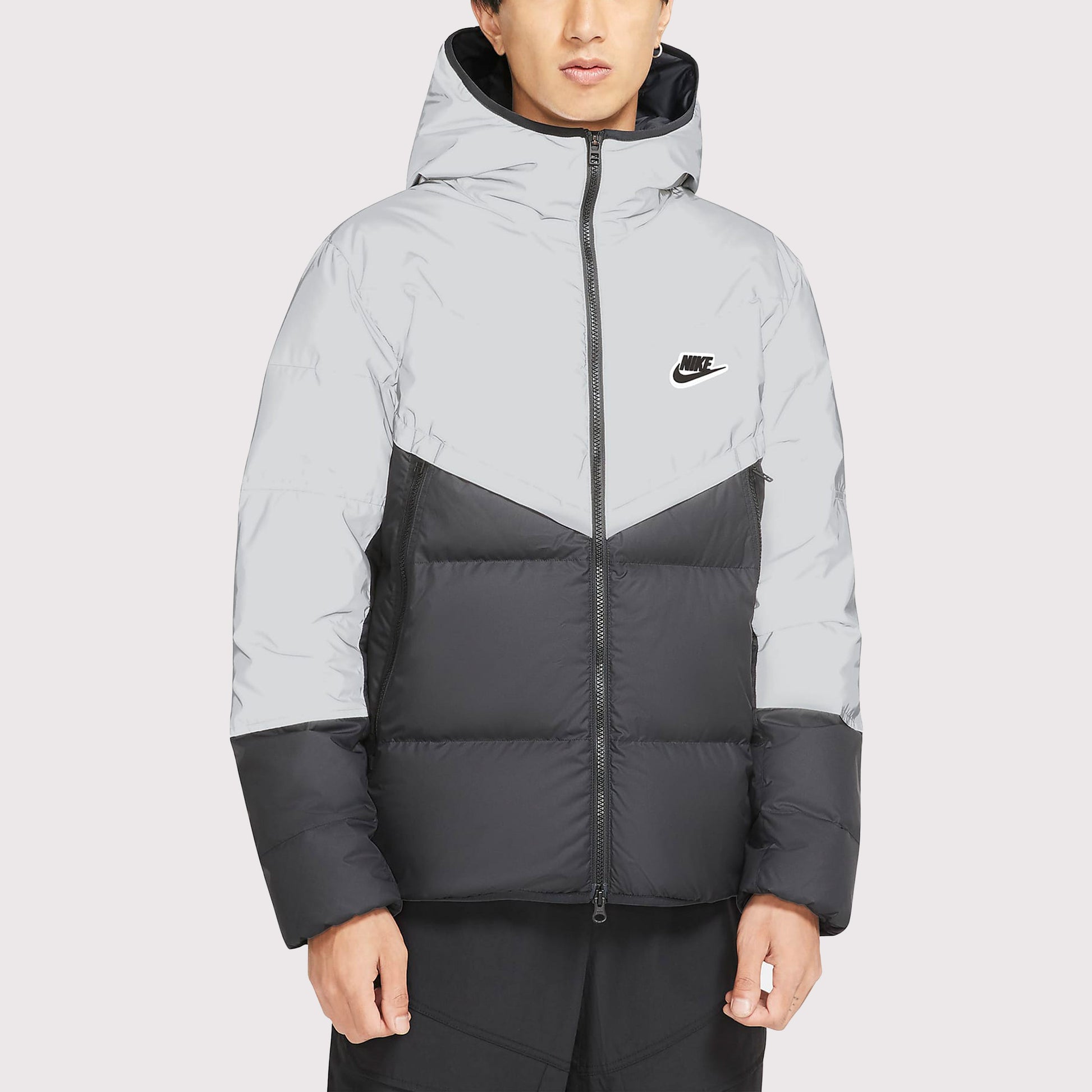 Nike Stay Warm Colorblock Reflective Casual hooded down Jacket Black Gray Colorblock CZ1493-010