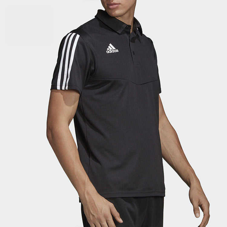 adidas Alphabet Printing Side Stripe Short Sleeve Polo Shirt Black DT5411