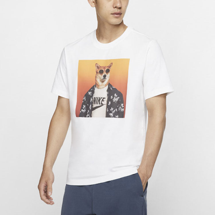 Nike Shiba Inu Printing Round Collar Sports Male White CT6313-100