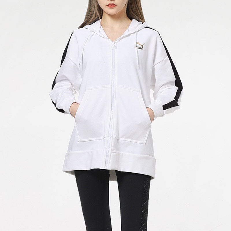 (WMNS) PUMA Full-Zip Sleeve Striped Jacket 'White Black' 531278-02
