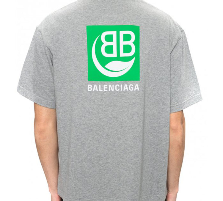 Men's Balenciaga Chest Logo Printing Short Sleeve Gray 594579THV631300