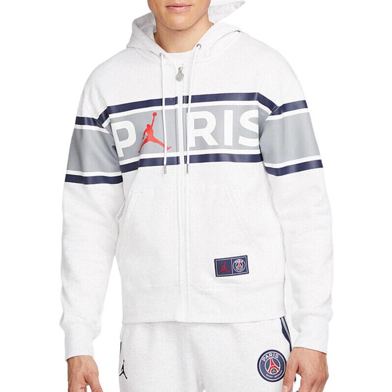 Men's Jordan Paris Saint-Germain   Zipper Fleece Hooded Long Sleeves Jacket  White DB6481-051
