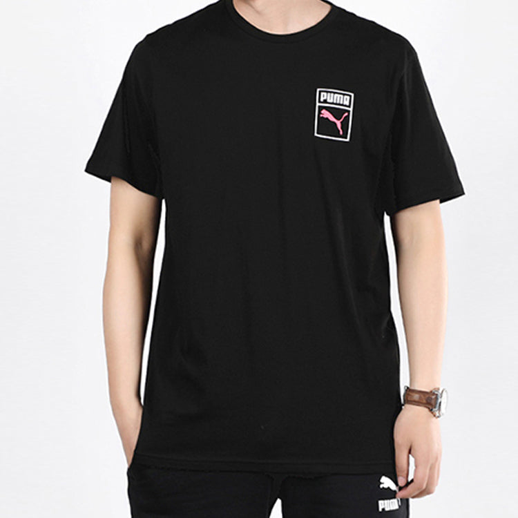 PUMA Graphic Box Logo Printed Short Sleeve TEE Men Black 598625-01