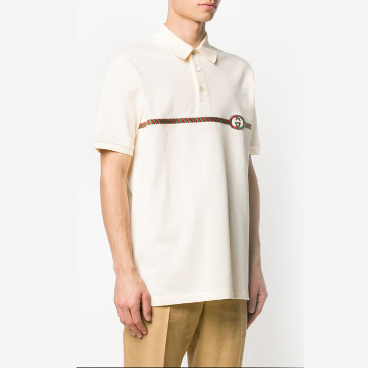 Gucci GG Embroidered Short Sleeve Polo Shirt For Men Beige 598957-XJB0V-9247