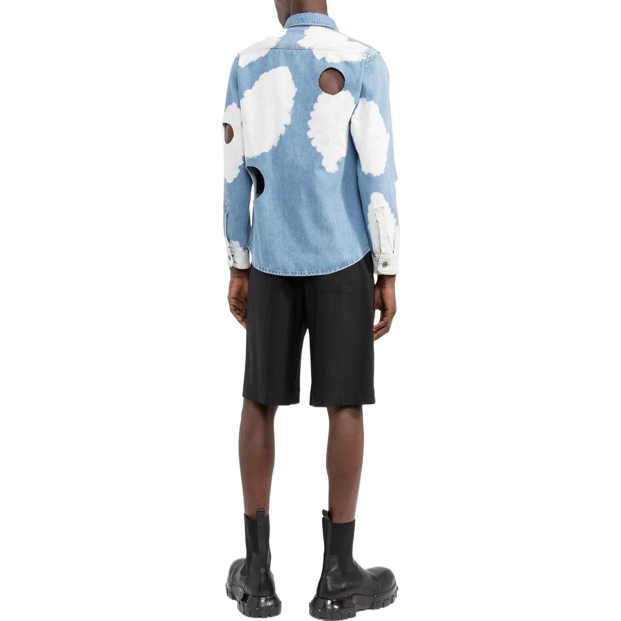 Men's Off-White FW22 Clouds Printing Hollow Out Long Sleeves Version Blue Shirt OMYD037S22DEN0016900