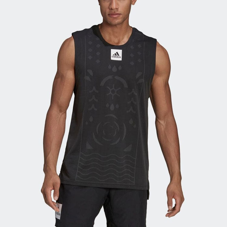 Men's adidas Solid Color Logo Geometry Pattern Printing Sports Black Vest HC7696