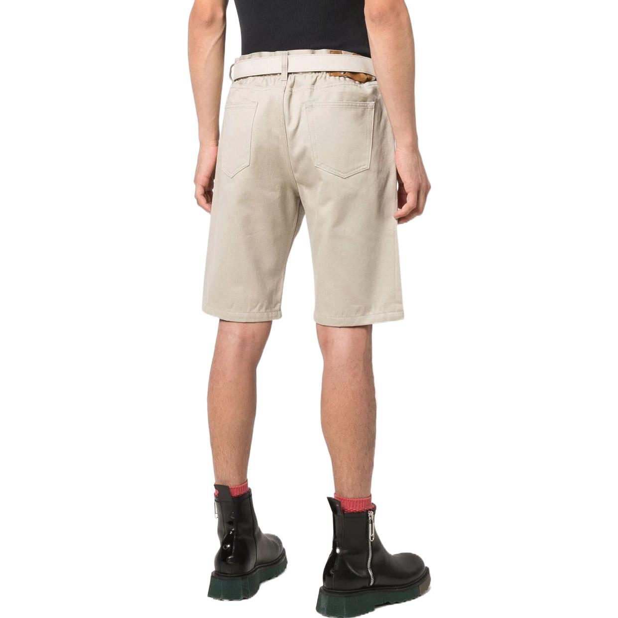 Men's Off-White Solid Color Waist Button Straight Cotton Shorts Creamy White OMYC005F21DEN0021701