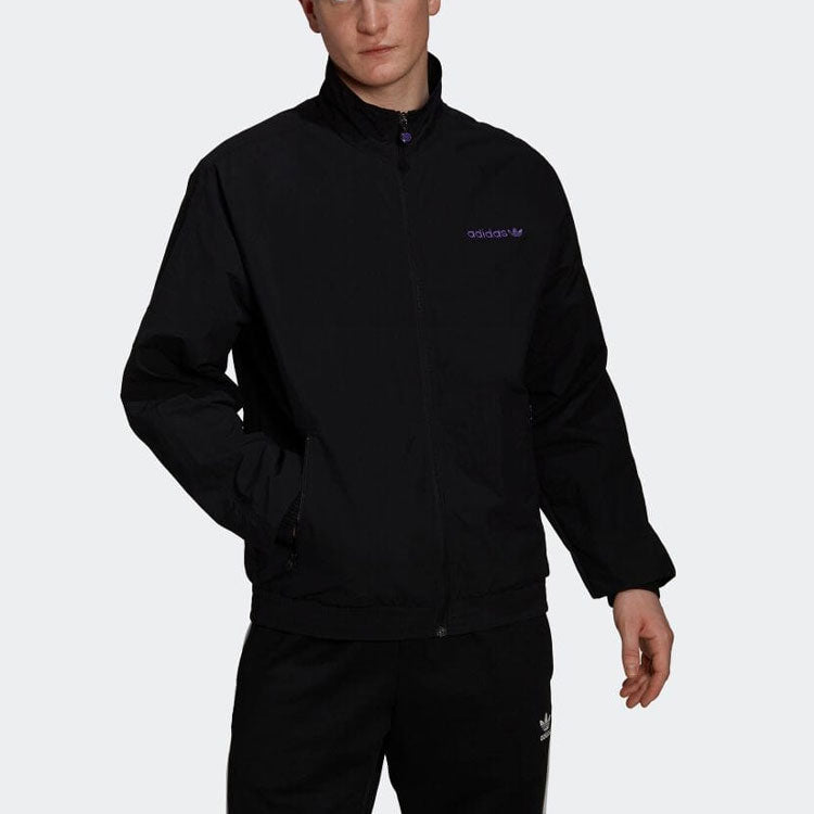 Men's adidas originals Printing Alphabet Stand Collar Long Sleeves Sports Jacket Black HN0397