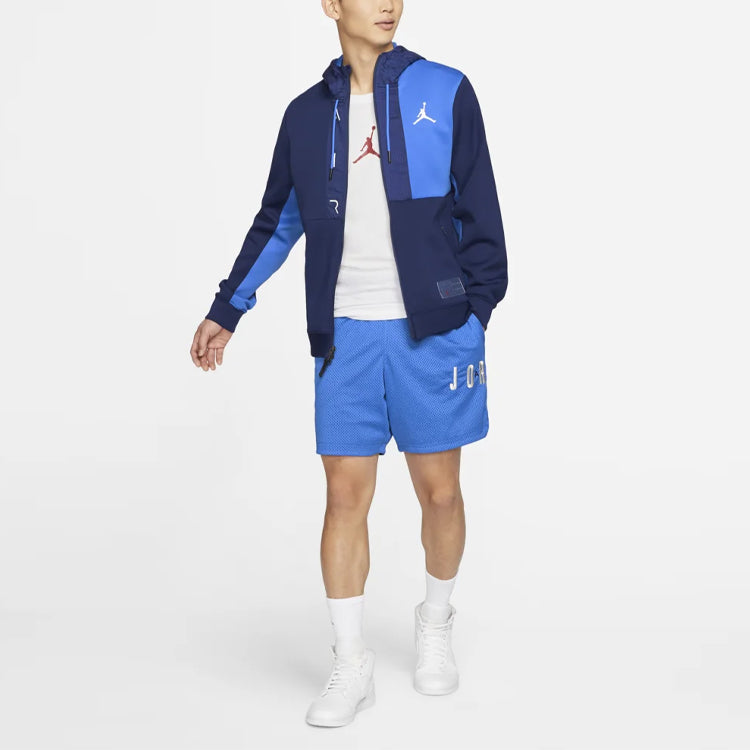 Air Jordan Colorblock Casual Sports Zipper Cardigan Knit Hooded Jacket Blue CV2329-426