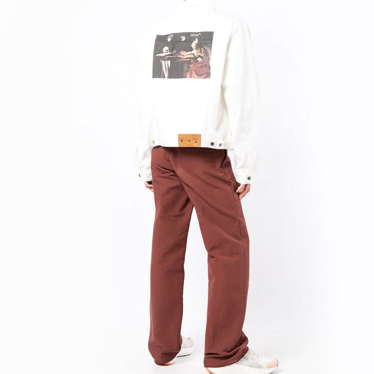 Men's Off-White SS22 Solid Color Printing Long Sleeves Denim Version White Jacket OMYE079C99DEN00201100110