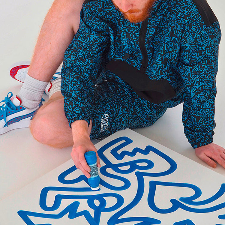 PUMA x Mr Doodle Crossover Graffiti Printing Contrasting Colors Cardigan Stand Collar Jacket Blue 530648-01