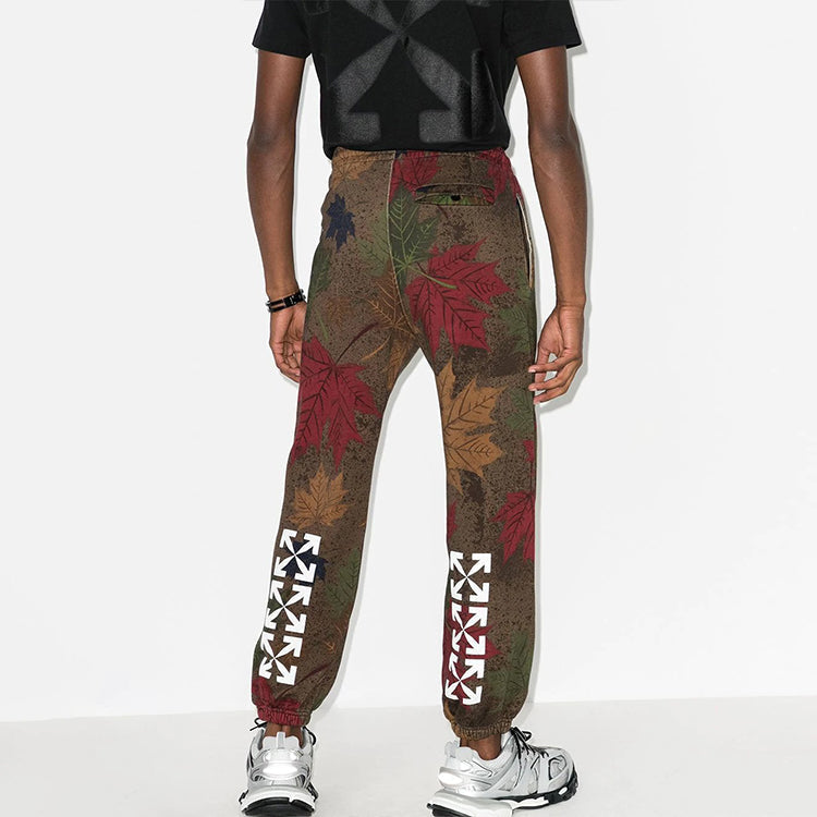 Off-White FW20 Leaf Applique Close-fitting Sports Pants Men's Khaki/Green OMCH030F20FLE0046001
