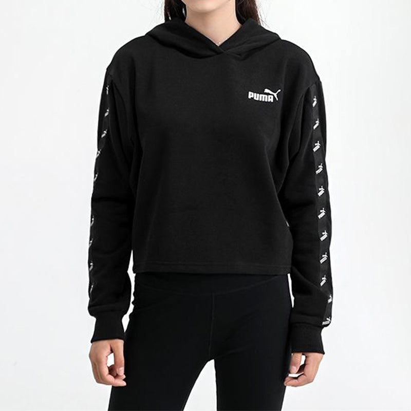 (WMNS) PUMA Amplified Cropped Tr Hoodie 'Black White' 586592-01