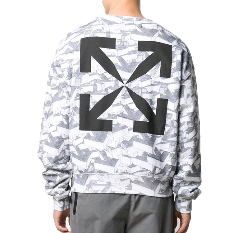 Men's Off-White Cotton Geometry Pattern Full Print Round Neck Long Sleeves White OMBA035R20E300339910