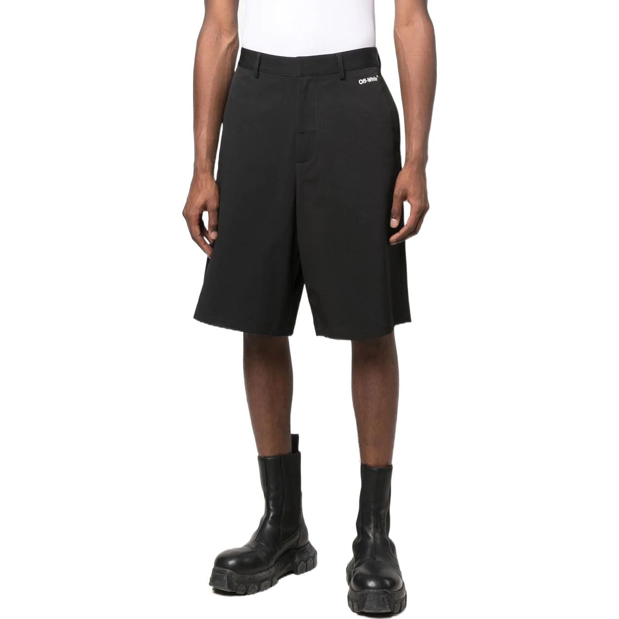 Men's Off-White FW22 Solid Color Pattern Printing Straight Shorts Black OMCB071C99FAB0011001