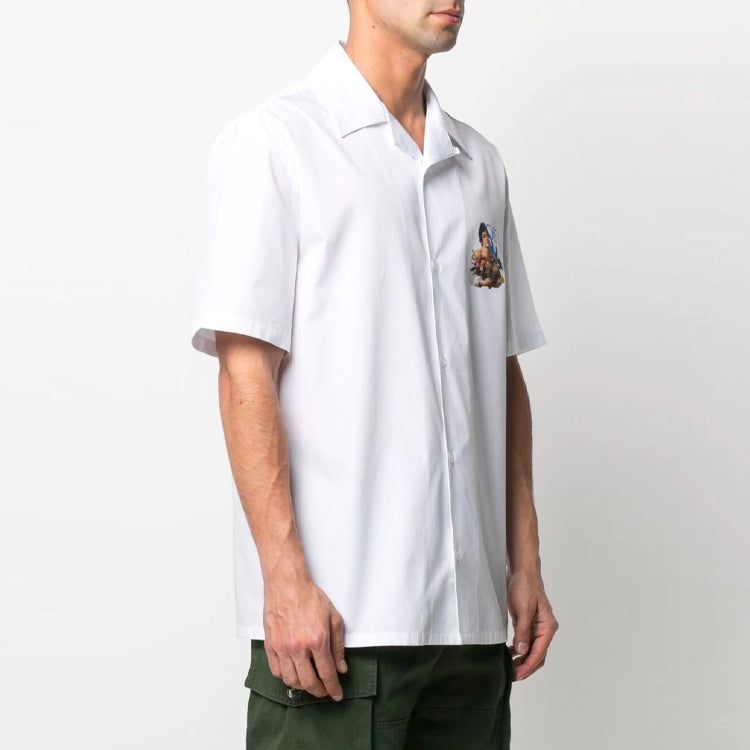 Off-White SS21 Pattern Printing Short Sleeve lapel Shirt Slim Fit Version White OMGA163S21FAB0080145