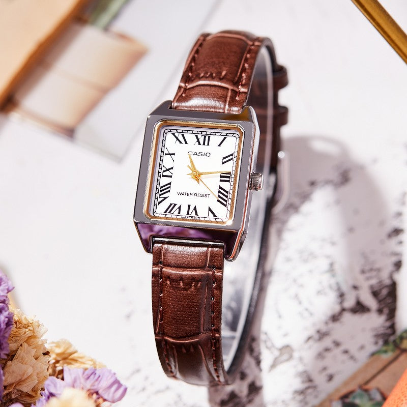 CASIO DRESS Series Dial Brown Belt Quartz WhiteDial Plate WhiteBrown Analog LTP-V007L-7B2U