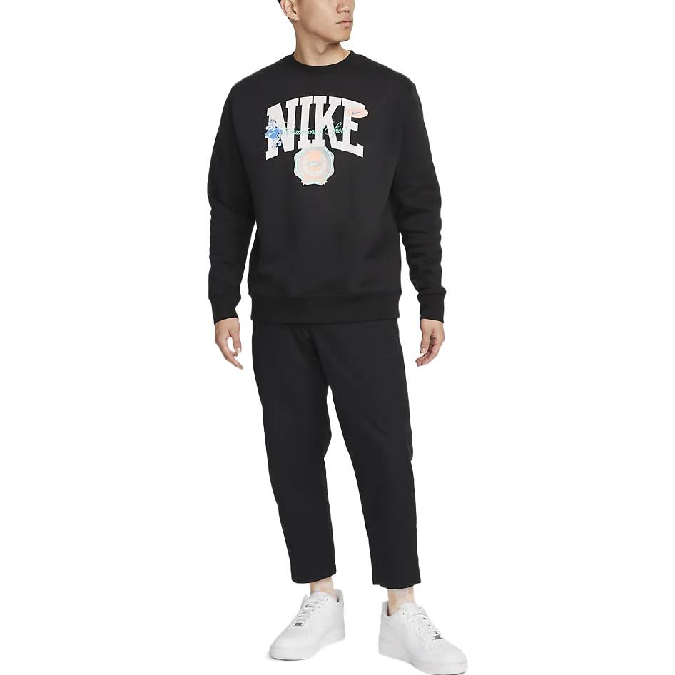 Men's Nike Logo Cartoon Pattern Printing Round Neck Pullover Black DR8034-010