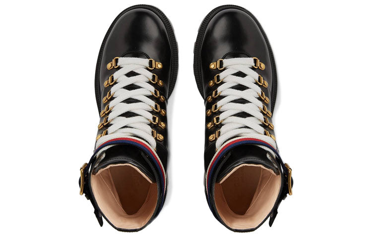 (WMNS) Gucci Sylvie Series Webbing Leather Ankle Boots Black 481156-DKS30-1159