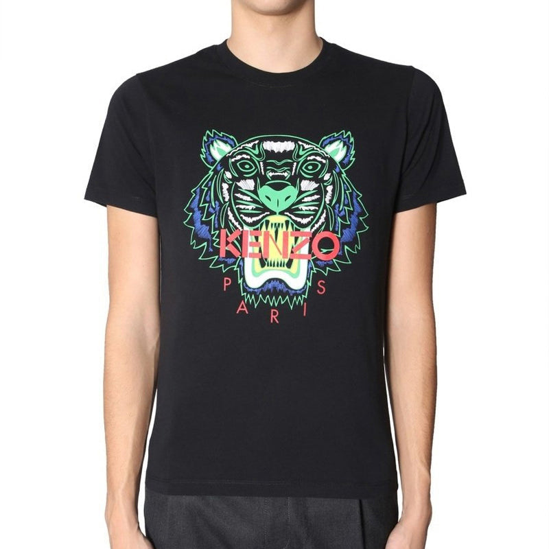 Men's KENZO Tiger Head Printing Pattern Round Neck Short Sleeve Black F955TS0504YA-99