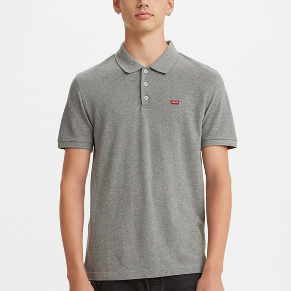 Men's Levis Red Flag Embroidered Pure Cotton Short Sleeve Polo Shirt Gray 35883-0004
