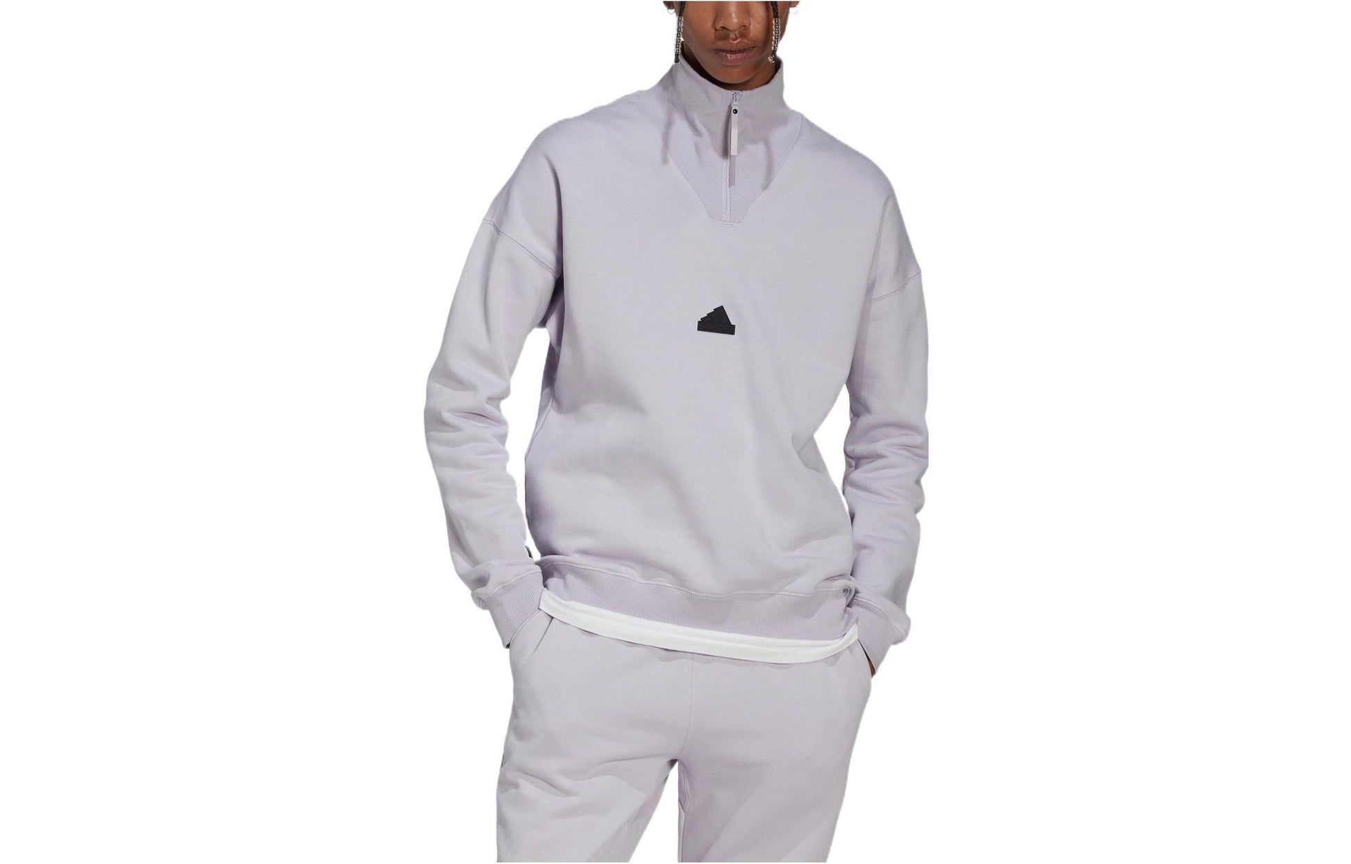 Men's adidas New 1/2-zip Solid Color Small Logo Half Zipper Pullover Stand Collar Long Sleeves Gray HN1942