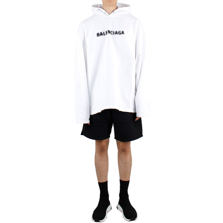 Balenciaga Blurred Logo Distress Hoodie 'White' 661711TKVD69040