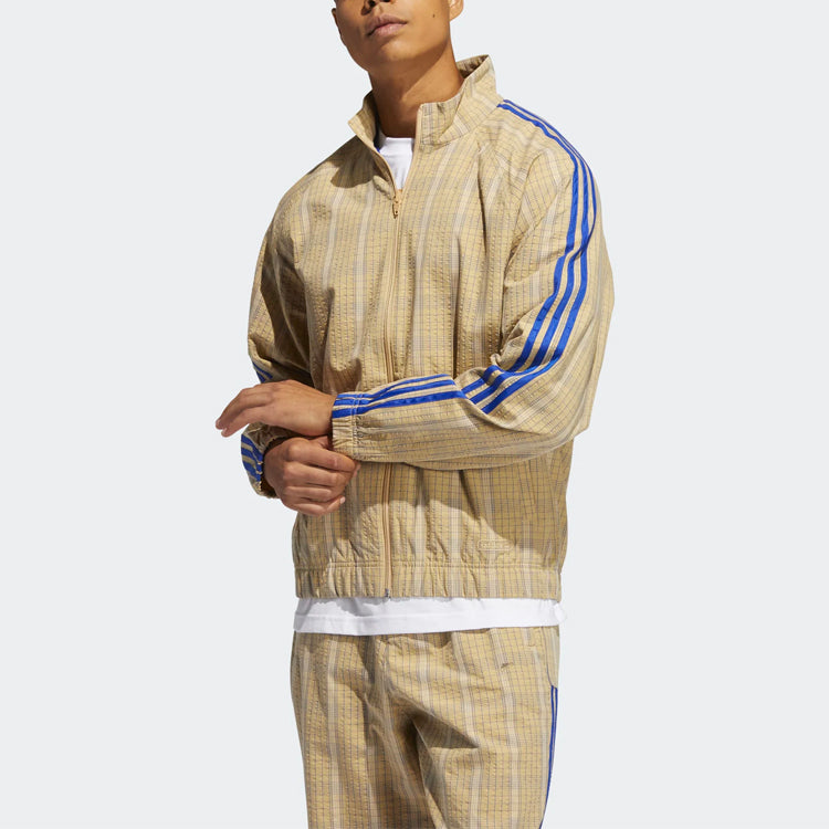 adidas originals Mw Tt Casual Stand Collar Plaid Athletics Sports Jacket Beige GN3795