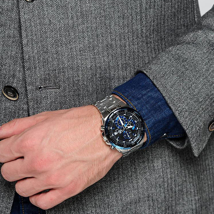 CASIO EDIFICE Waterproof Stainless Steel Strap Mens Black/Blue Analog EFR-539D-1A2