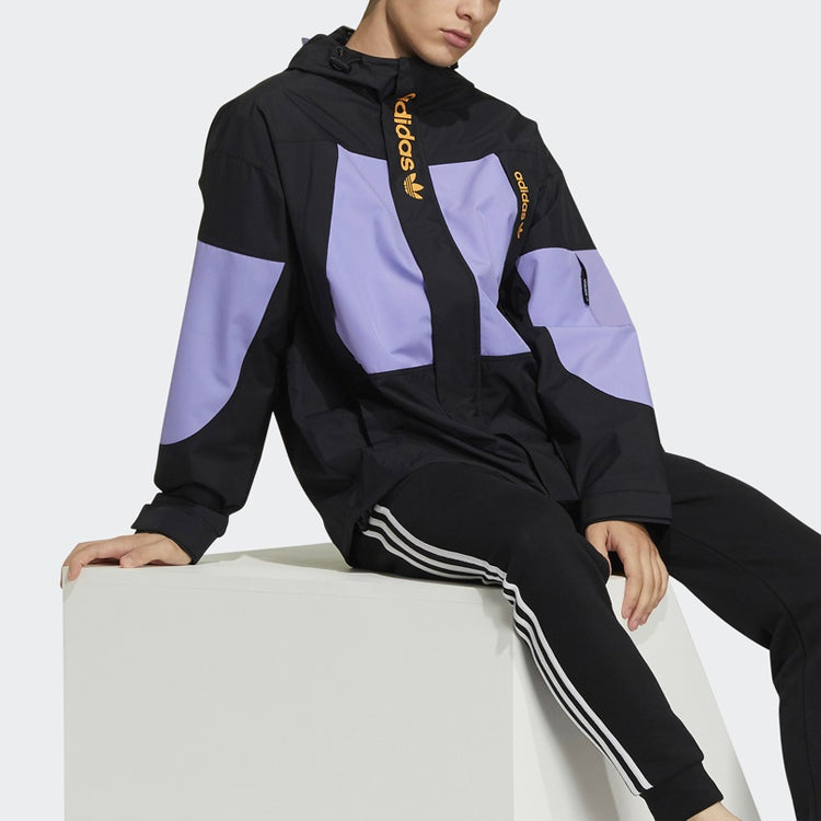 adidas originals Logo Pattern Loose Long Sleeves Hooded Jacket Black H07078