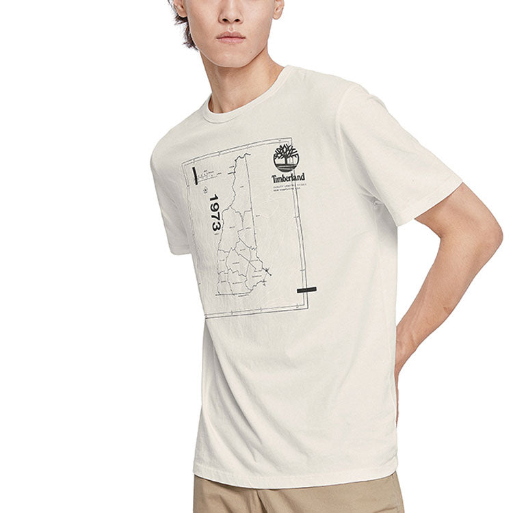 Men's Timberland Pattern Printing Short Sleeve White A2EV8-130
