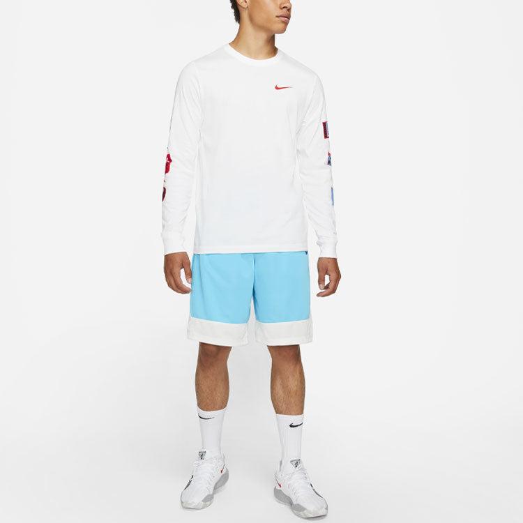 Men's Nike Basketball Sports Printing Round Neck Long Sleeves White T-Shirt DJ1585-100