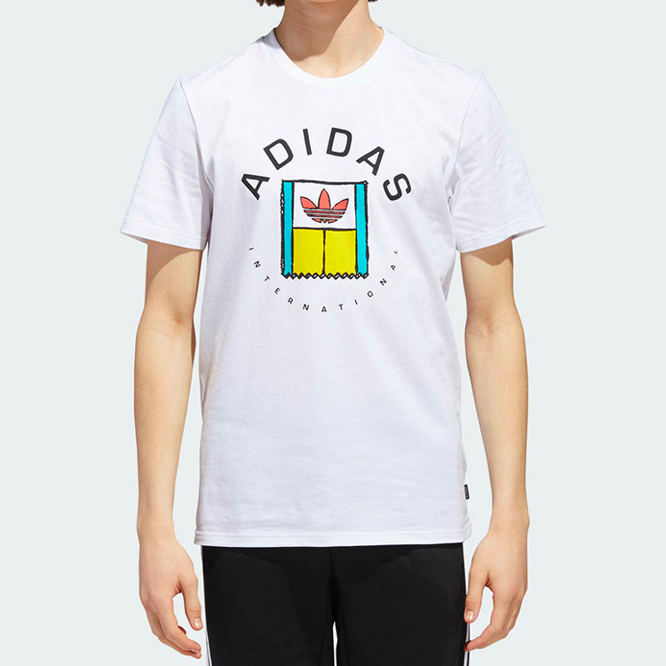 adidas originals Funny Logo Printing Sports Short Sleeve White DT8111