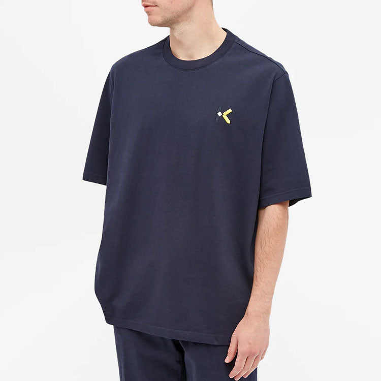 Men's KENZO Alphabet Embroidered Loose Round Neck Short Sleeve Navy Blue T-Shirt FA65TS0544SK-76