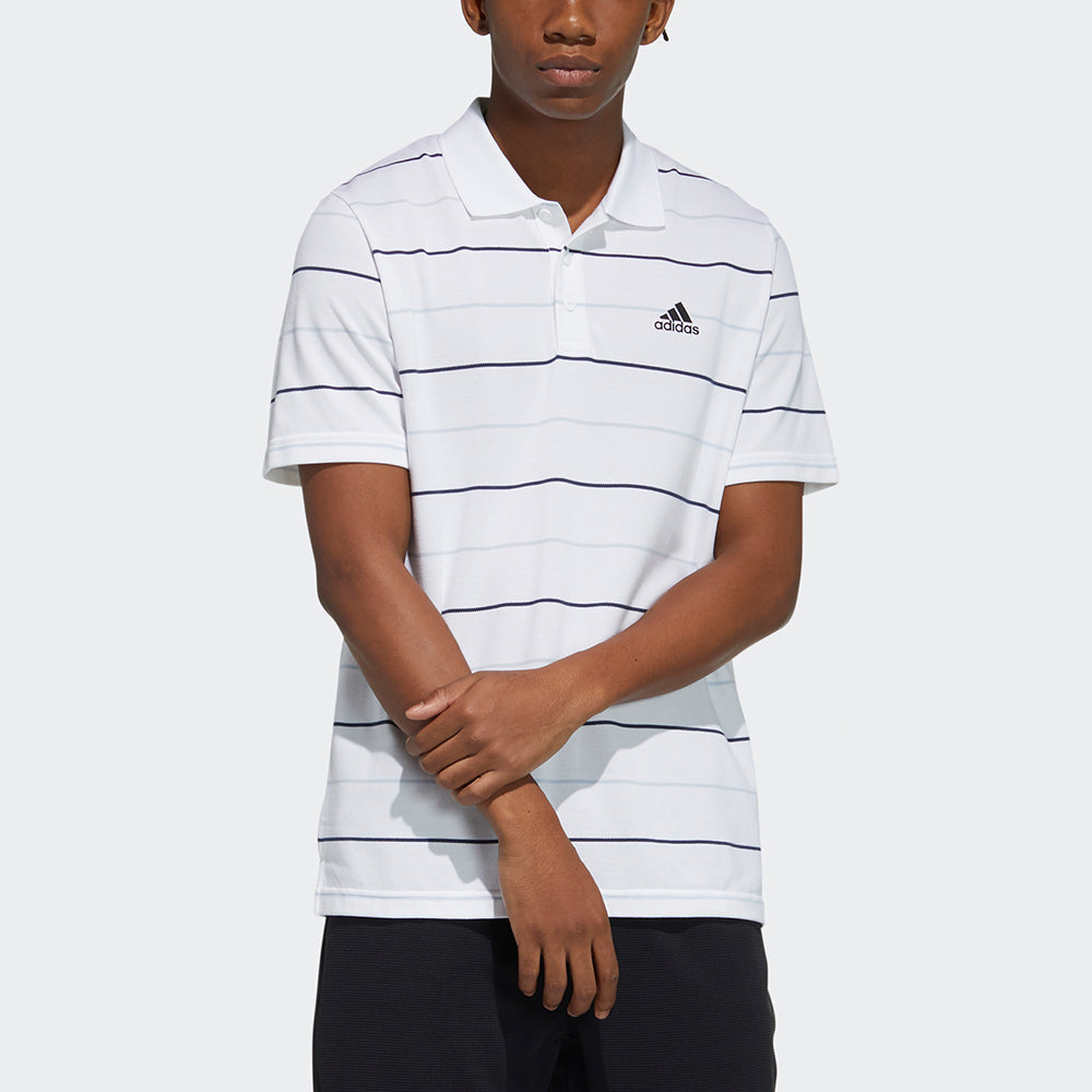 adidas Striped Sports Casual Short Sleeve Polo Shirt White GP1000
