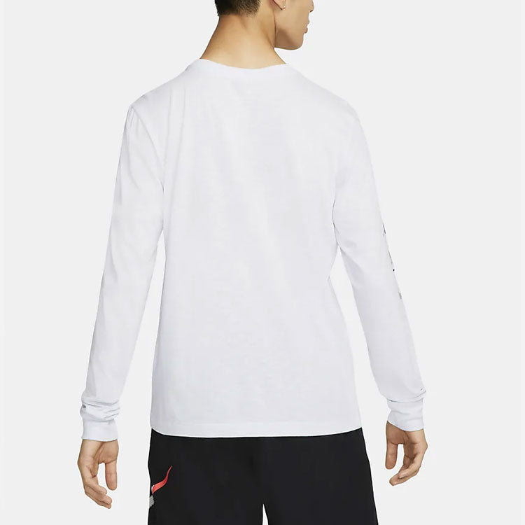 Men's Nike Casual Geometry Pattern Printing Round Neck Pullover Long Sleeves White T-Shirt DR7542-100