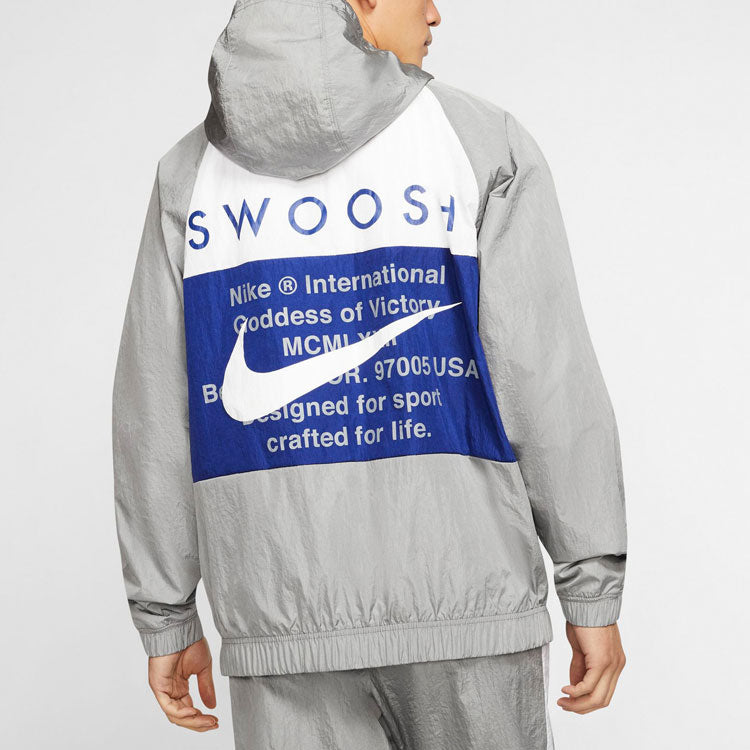 Nike Swoosh Sports Contrasting Colors Printing Alphabet Hooded Jacket Gray CJ4888-073