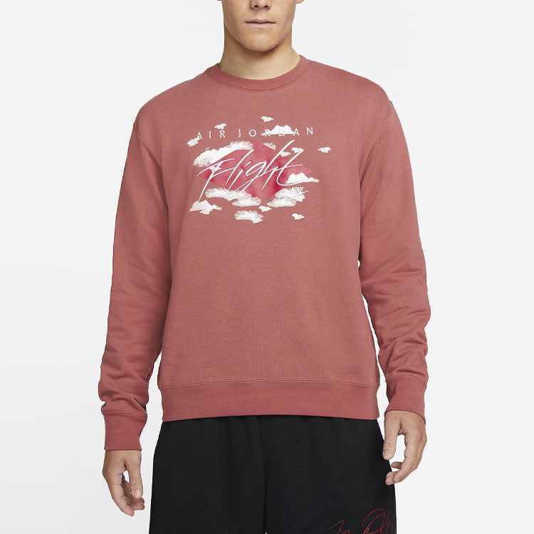 Men's Air Jordan SS22 Printing Fleece Sports Round Neck Wine Red DH9036-691