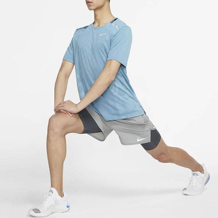 Men's Nike TechKnit Wild Run Dri-Fit Running Solid Color Breathable Short Sleeve Blue CJ5815-433