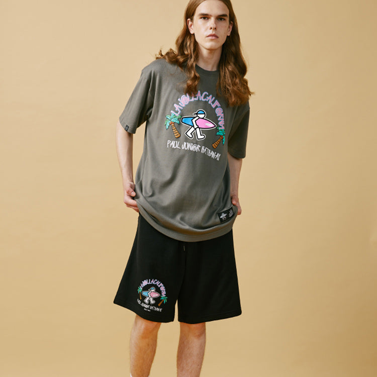 PJ's Vigor Multi-Color Surf Pattern Printing Short Sleeve Couple Style Gray 20SSTS10312-P