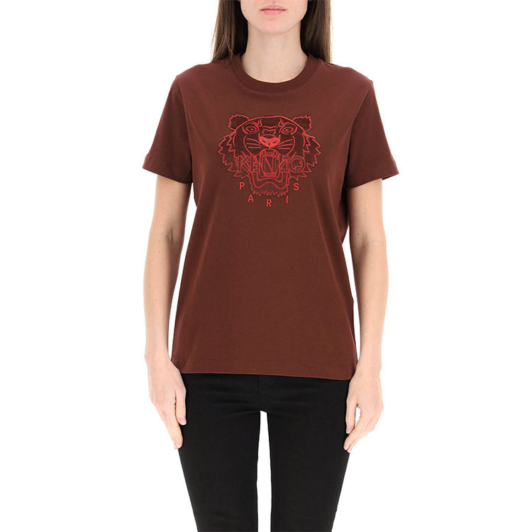 KENZO Embroidered Tiger Head Short Sleeve Black Red FA62TS9124YI-23